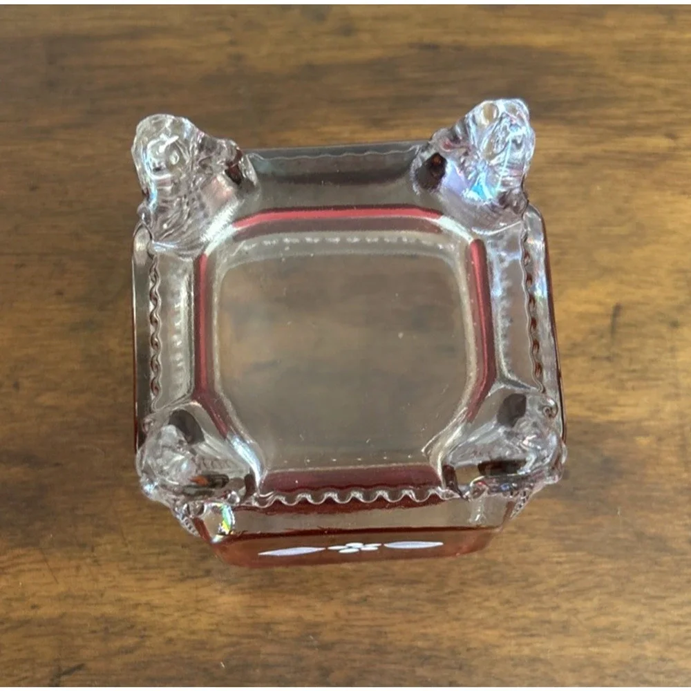 Westmoreland Cranberry Glass Trinket Box Cameo Hand Painted Signed 1977 VTG